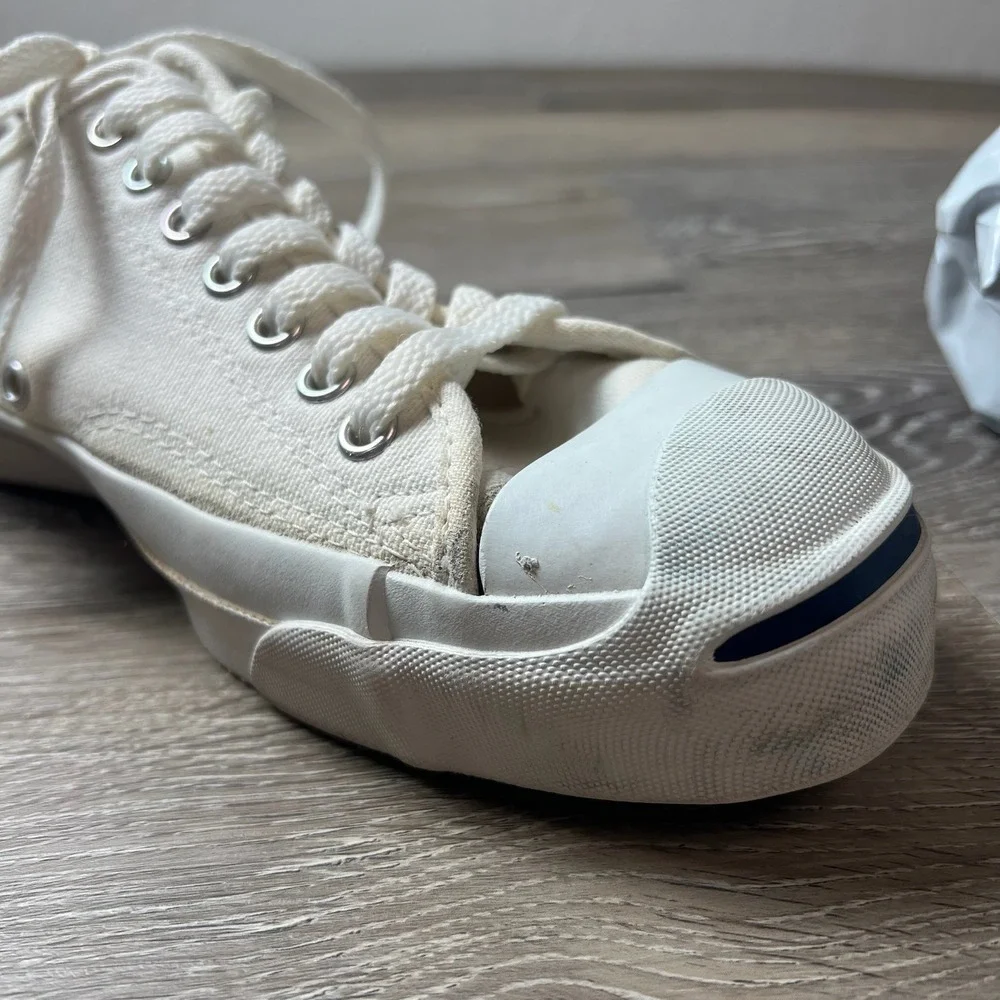 Vintage Converse Jack Purcell Sneakers Made in USA Mens 8.5 White Canvas 1980s - Picture 8 of 11